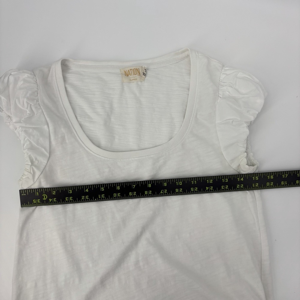Nation LTD Ruffle‎ Sleeve T Shirt White Womens Small Cotton - Picture 7 of 7